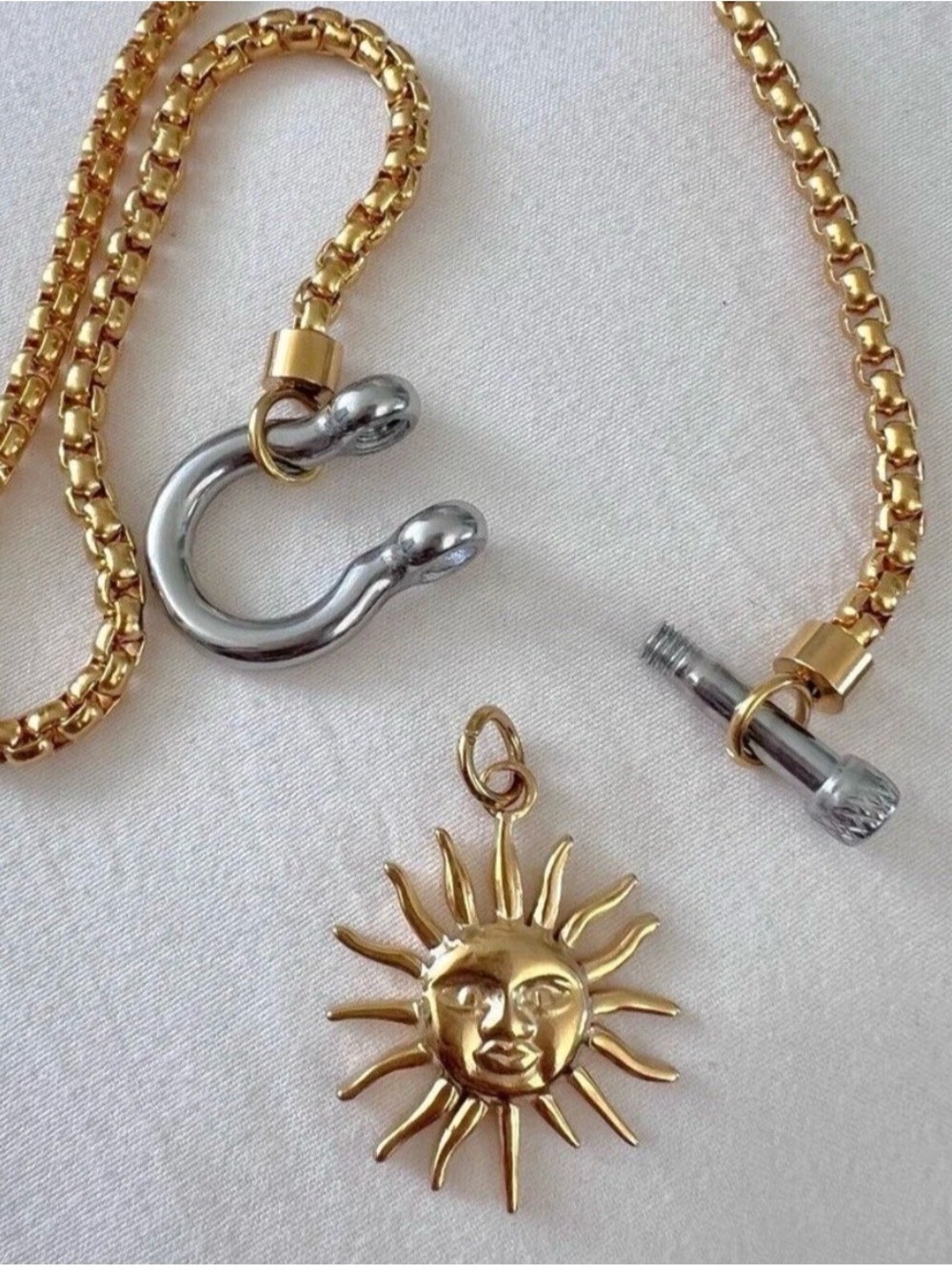 18K Gold Plated Carabiner Screw Lock Necklace Stainless Steel Womens Jewelry - Picture 11 of 14